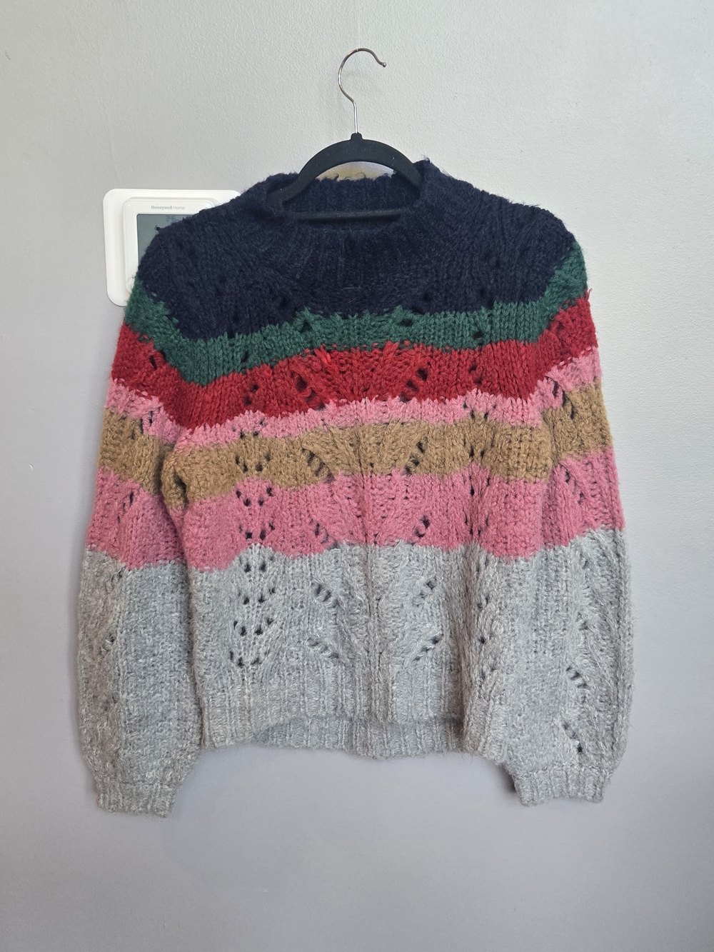 J Crew Point Sur Alpaca Wool Striped Open Knit Chunky Sweater XS Cozy